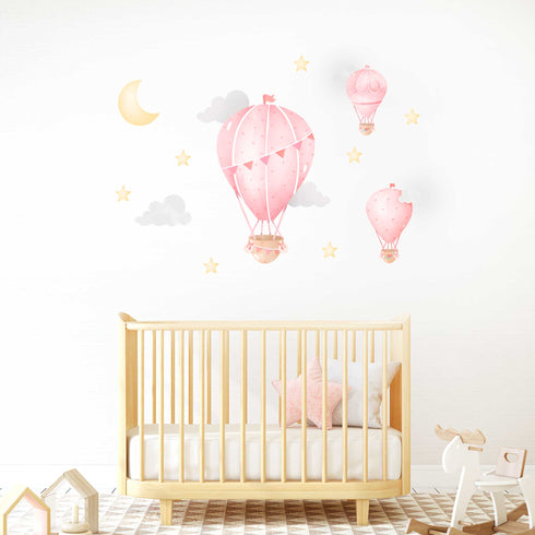 Hot Air Balloon Pink - Wall Decal Sticker